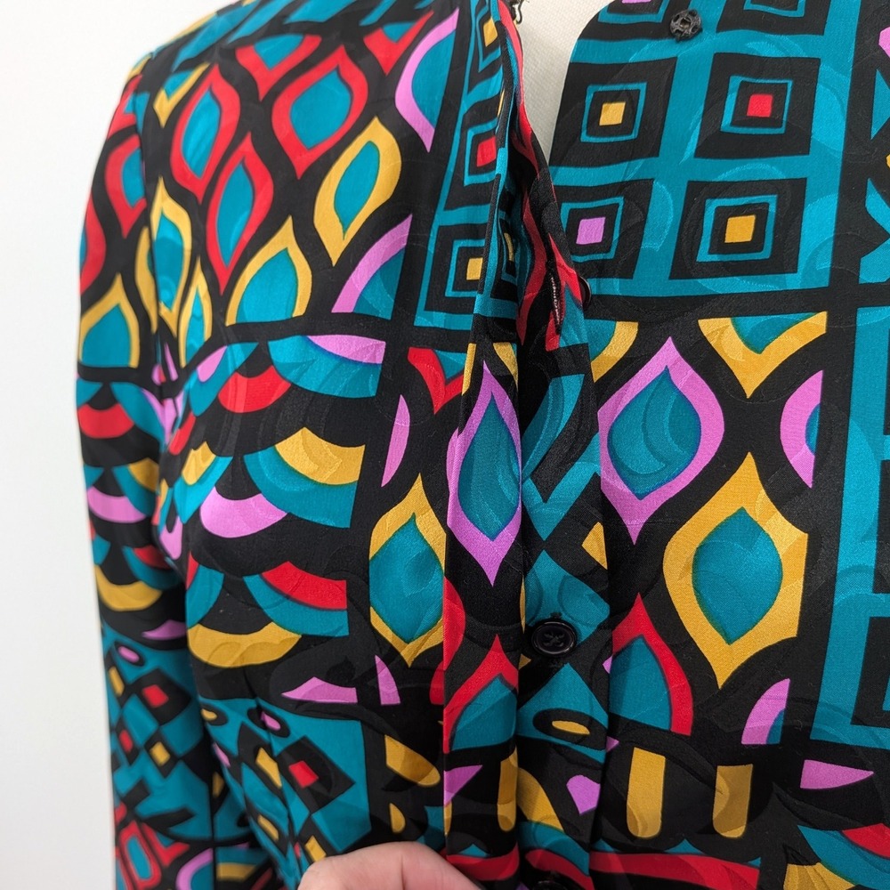 Anne Crimmins Signature Silk Blend Art‎ Print Jacket Skirt Set Geometric Vintage - Picture 10 of 16